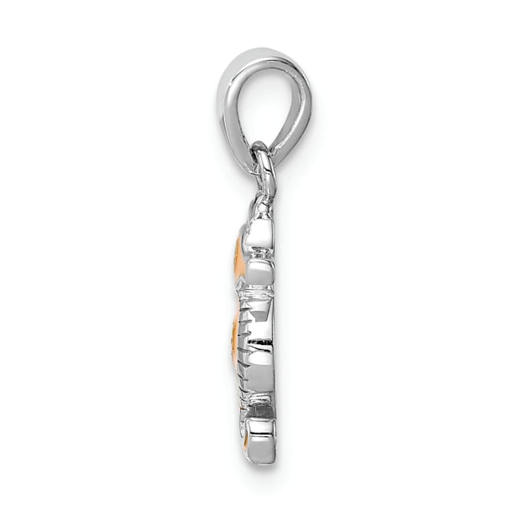 Rhodium Over Sterling Silver Multi-color Enamel Seahorse Children's Pendant