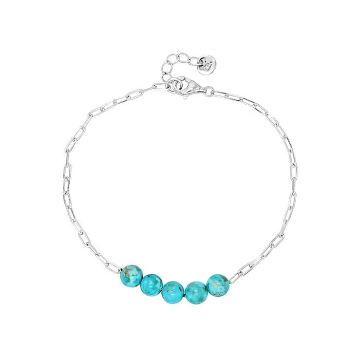 Turquoise Bead And Paperclip Bracelet In Rhodium Over Brass