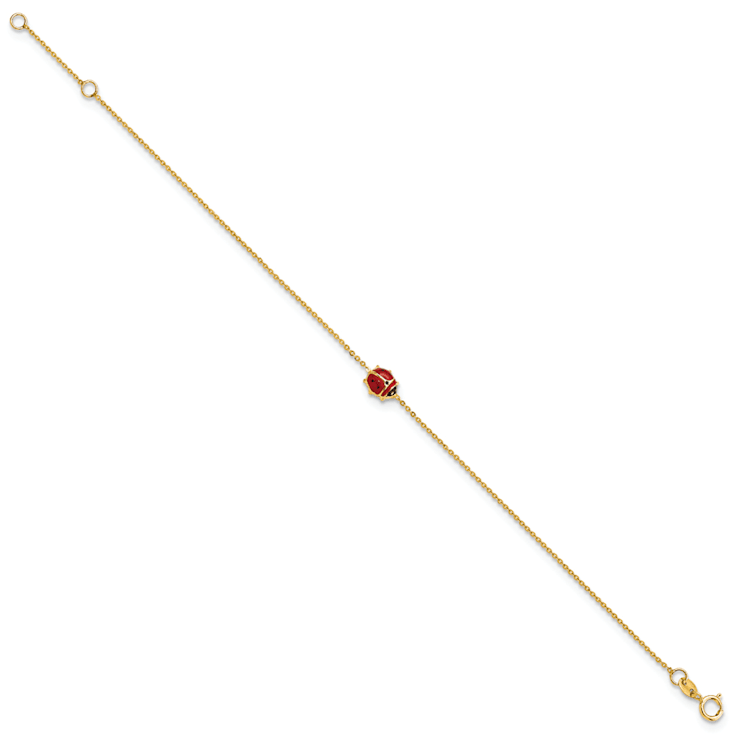 14k Yellow Gold Polished Enameled Ladybug Bracelet
