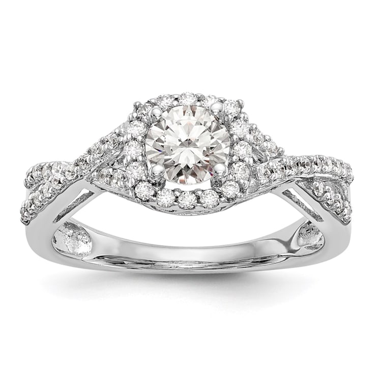 Rhodium Over 14K White Gold Lab Grown Diamond Halo Engagement Ring 0.778ctw