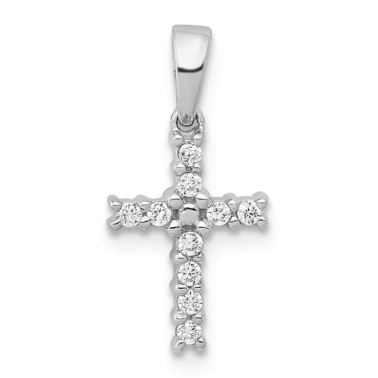 Rhodium Over 10k White Gold 0.10 ctw Diamond Latin Cross Pendant