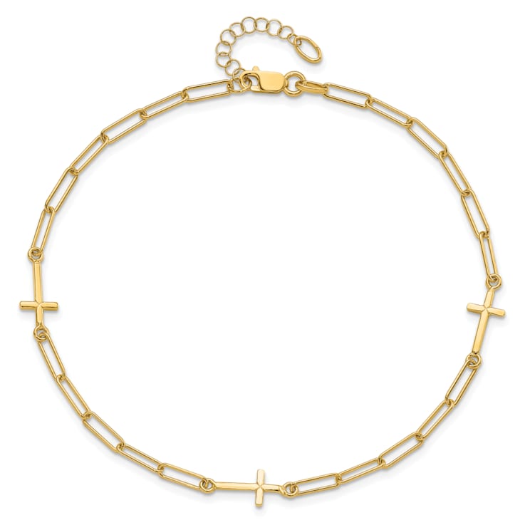 14K Yellow Gold Cross Link with 1-inch Extension Anklet