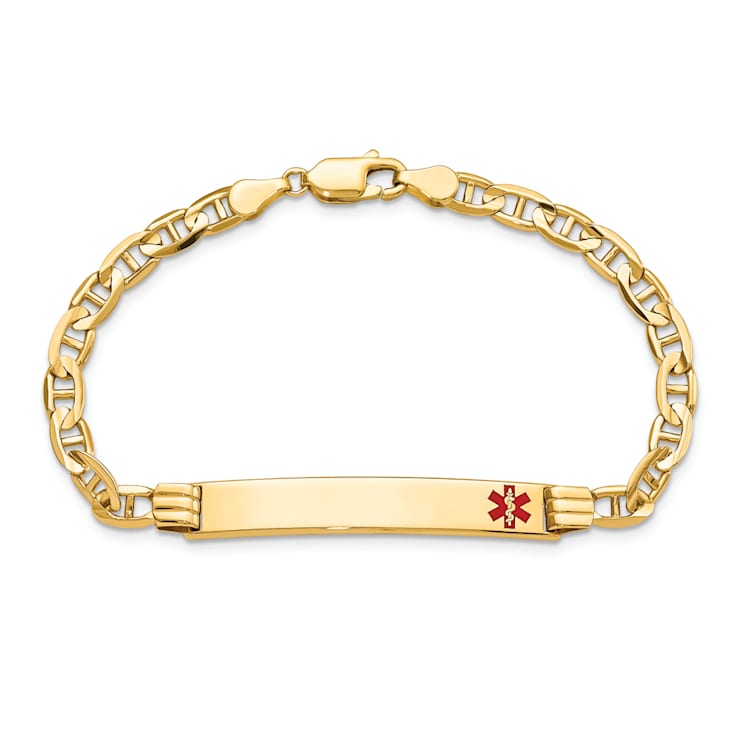 14k Yellow Gold Medical Red Enamel Mariner Link ID Bracelet