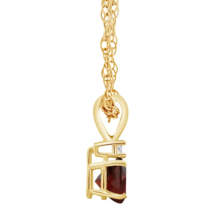 5mm Round Garnet with Diamond Accent 14k Yellow Gold Pendant With Chain