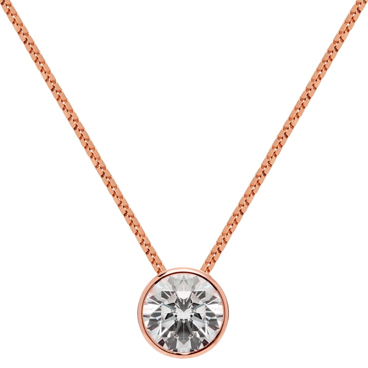 White Cubic Zirconia 14k Rose Gold Pendant With Chain 1.50ctw