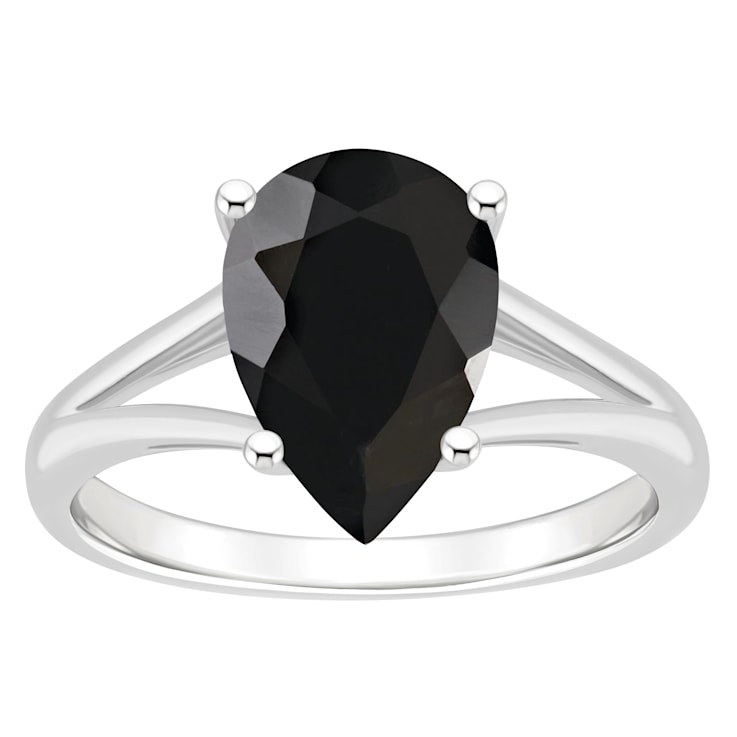 12x8mm Pear Shape Black Onyx Rhodium Over Sterling Silver Ring