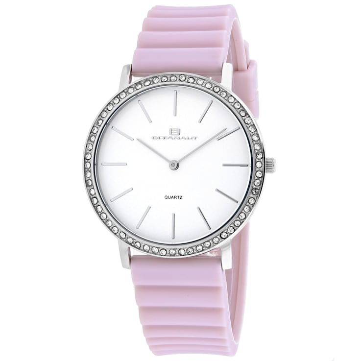 Oceanaut Women's Ripple White Dial, White Bezel, Pink Rubber Strap Watch