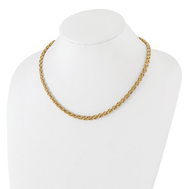 14K Yellow Gold Polished Fancy Diamond-cut Link Necklace