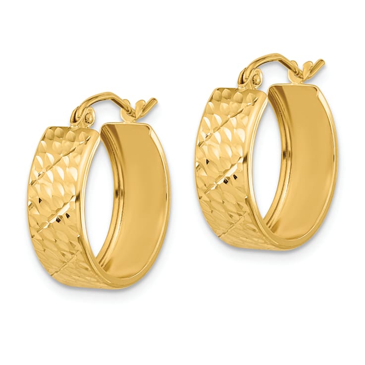 14k Yellow Gold 11/16" Diamond-cut Hoop Earrings
