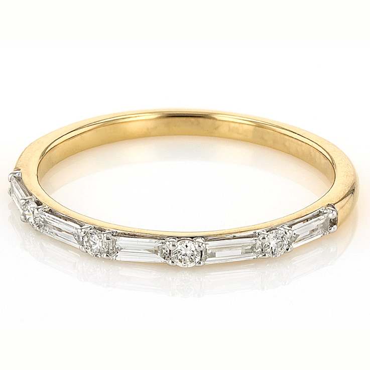 Lab-Grown Diamond Baguette And Round Band Ring In 14K Gold Over Sterling Silver