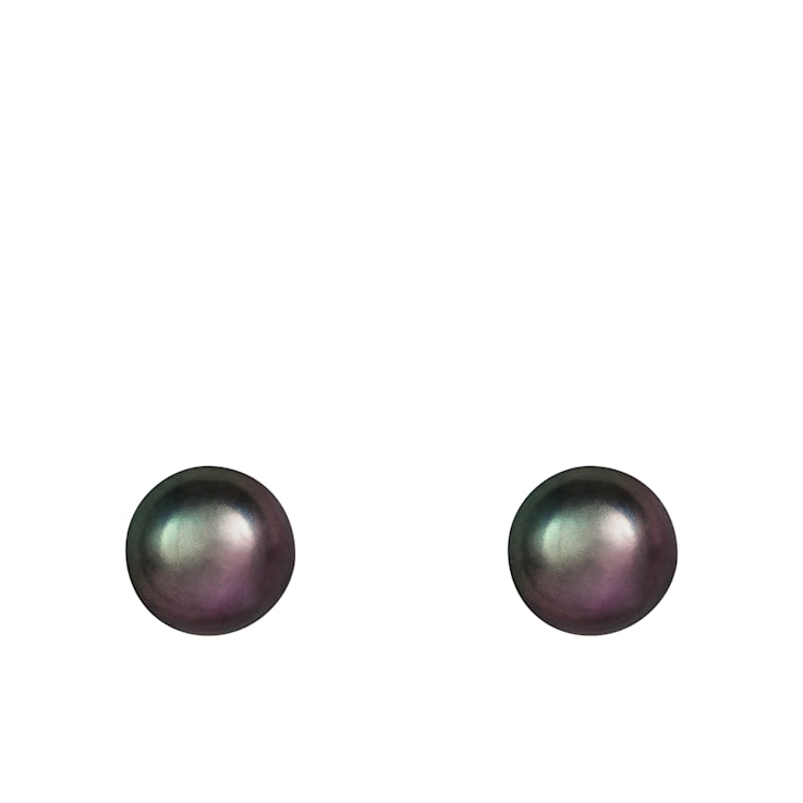 14k White Gold 9-10mm Black Freshwater Pearl Stud Earrings