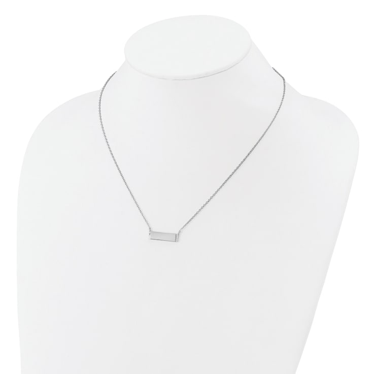 Rhodium Over Sterling Silver Polished Cubic Zirconia Bar Necklace