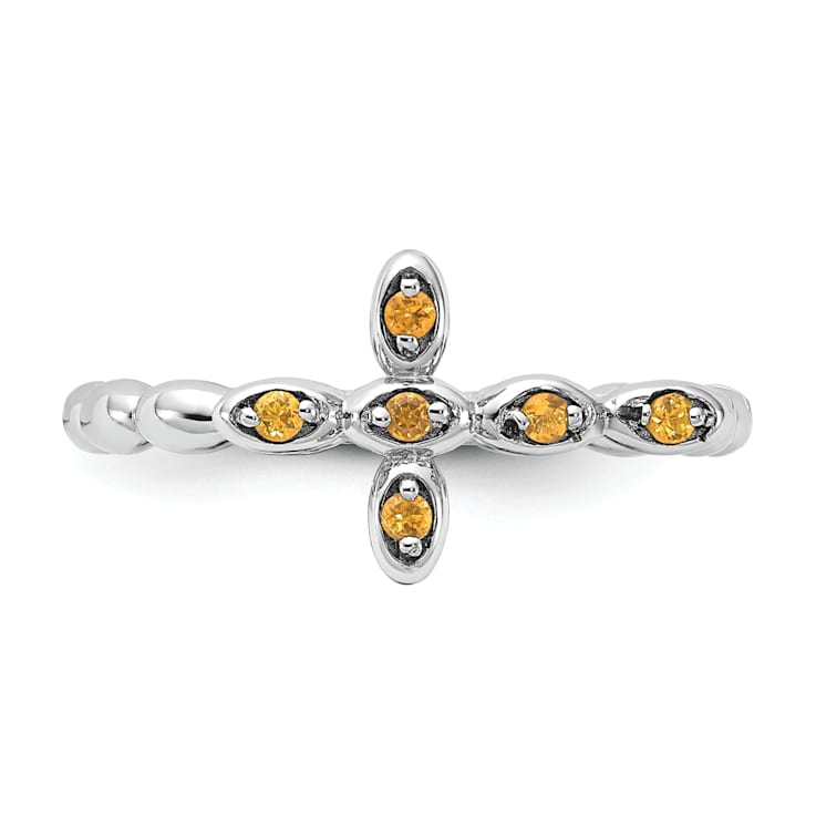Rhodium Over Sterling Silver Stackable Expressions Cross Citrine Ring 0.08ctw