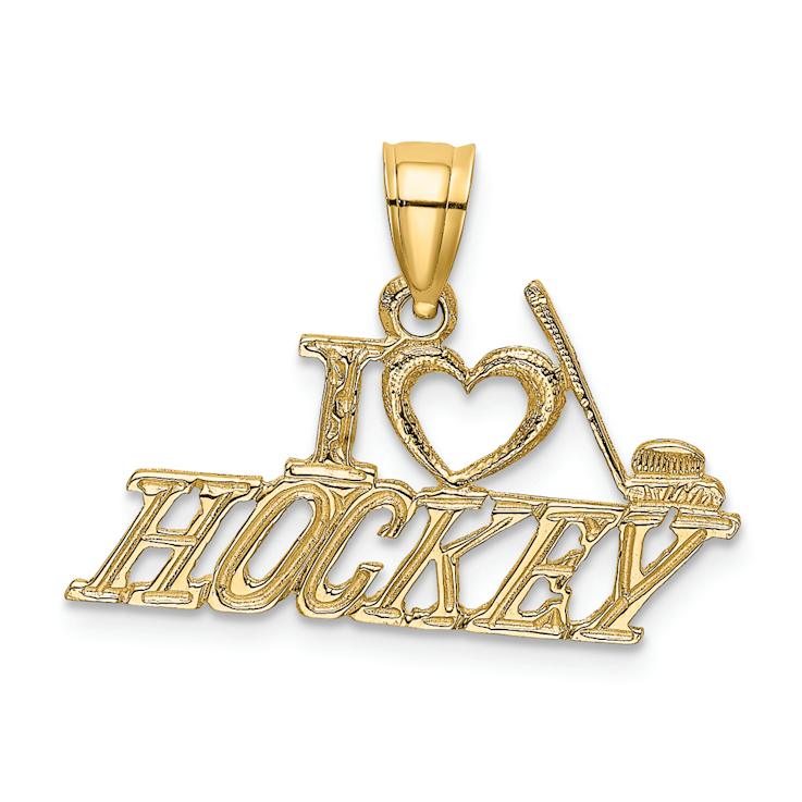 14k Yellow Gold Textured I Love Hockey Charm