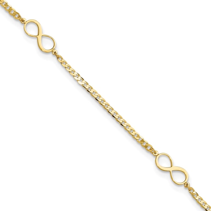 14K Yellow Gold Polished Infinity Symbol 9-inch Plus 1-inch Extension Anklet