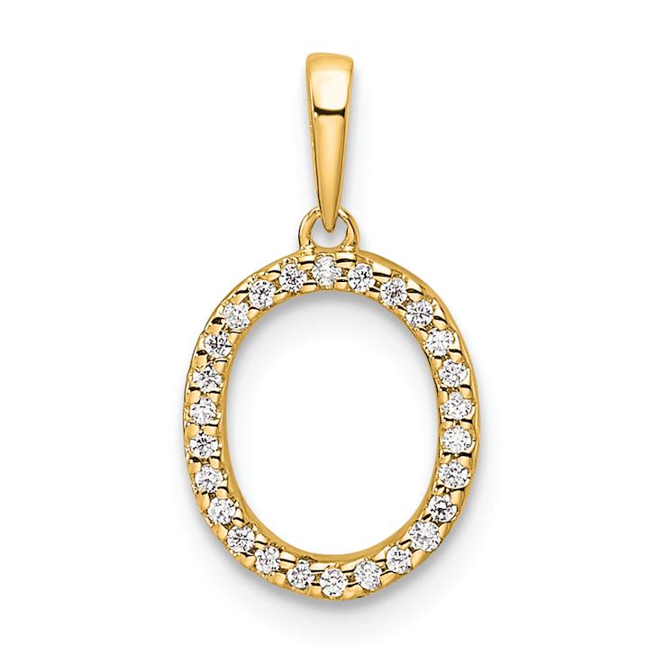14k Yellow Gold Diamond Letter O Initial Pendant