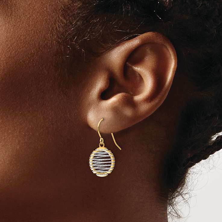 14K Two-tone Gold Wire Wrapped Dangle Earrings