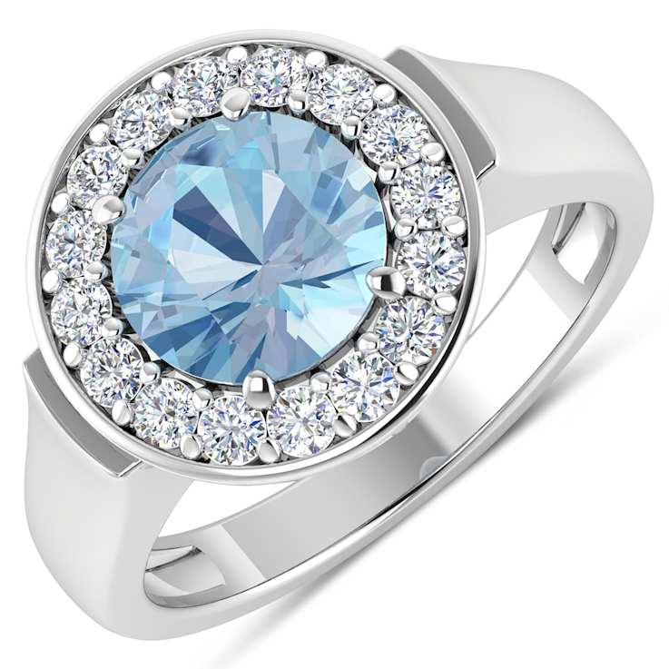 2.38ctw Blue Aquamarine and Diamond 14K White Gold Halo Ring