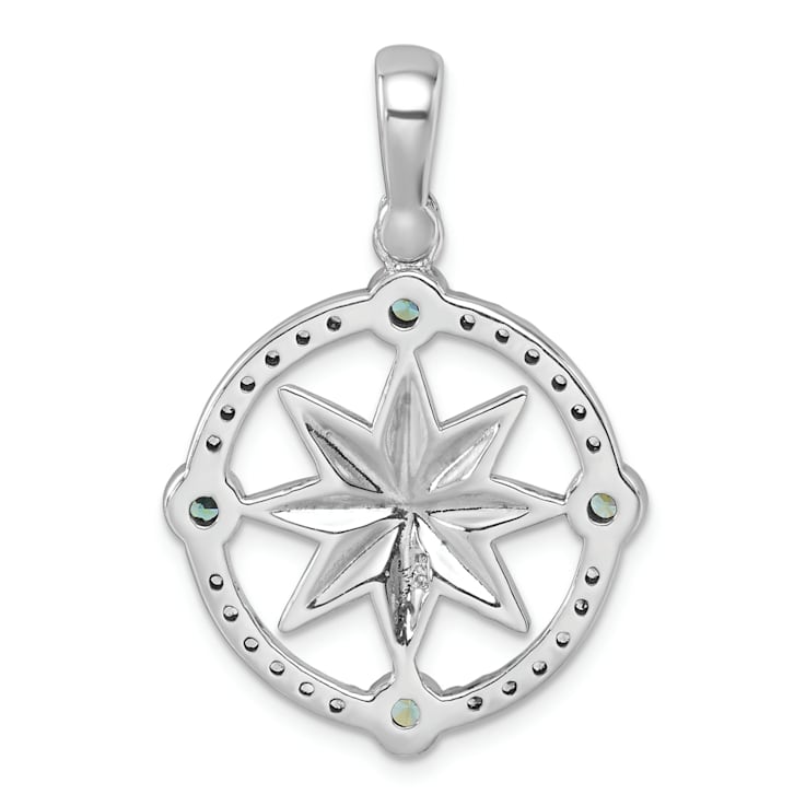 Rhodium Over Sterling Silver Polished Cubic Zirconia Compass Pendant