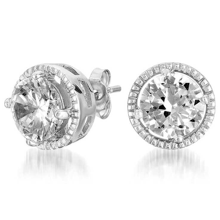 CZ Stud Earrings In Sterling Silver