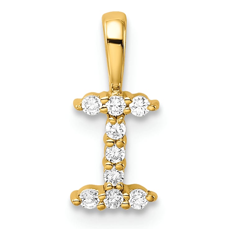 14K Yellow Gold Lab Grown Diamond Letter I Initial Pendant