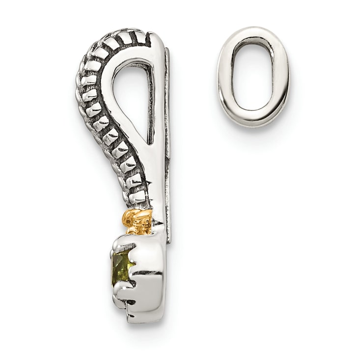 Rhodium Over Sterling Silver Antiqued with 14k Accent Polished Peridot
Chain Slide Pendant