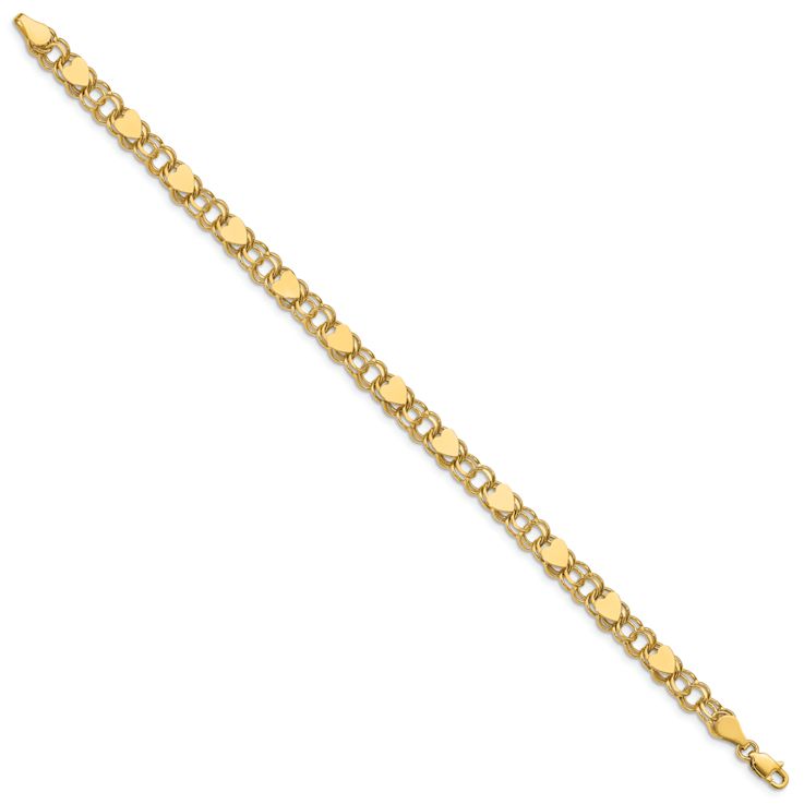 10k Yellow Gold 6mm Double Link with Hearts Charm Bracelet