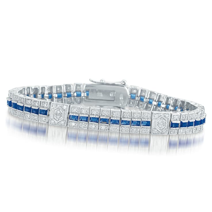 Sapphire Color CZ Tennis Bracelet In Sterling Silver