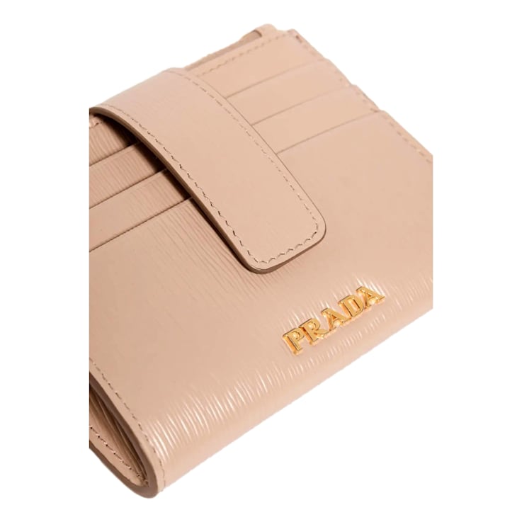Prada Vitello Move Card Holder Wallet Cipria Beige Leather Logo Plaque 1CDQZA