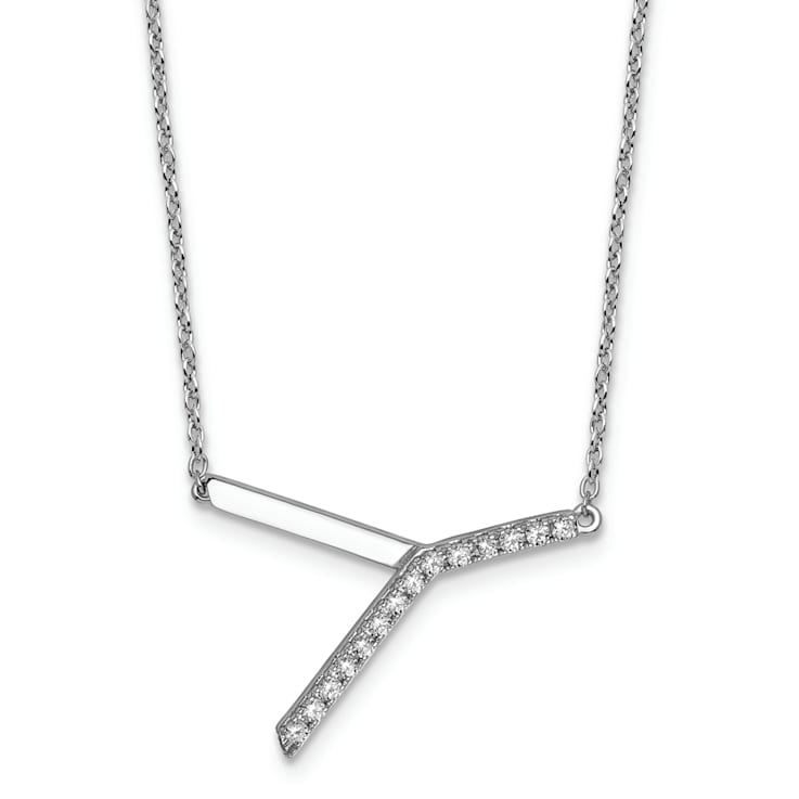 Rhodium Over 14k White Gold Sideways Diamond Initial Y Pendant Cable
Link 18 Inch Necklace