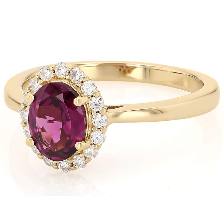 Grape Color Garnet Oval And Lab-Created Moissanite Ring In 18K Gold Over
Sterling Silver 1.51ctw