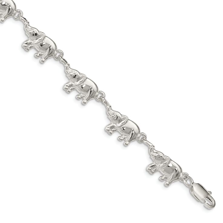Sterling Silver Polished Elephant Link Bracelet