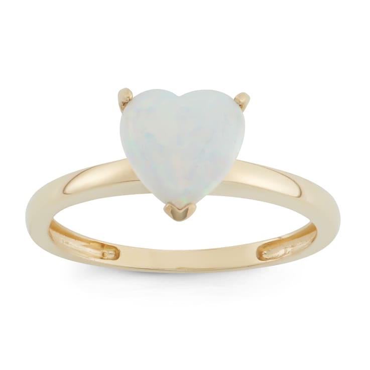 Lab Created Opal 10K Yellow Gold Heart Ring 1.10ctw
