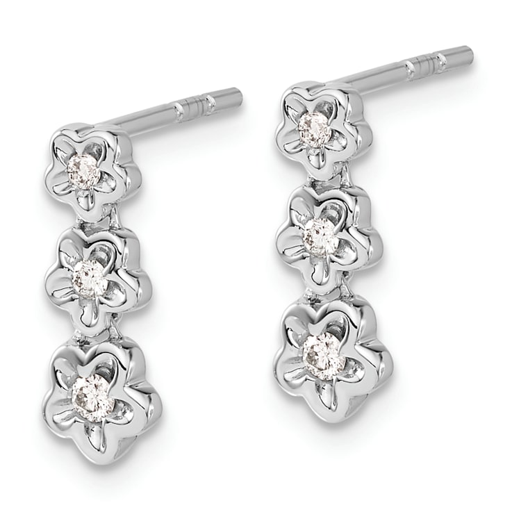 Rhodium Over 14k White Gold Diamond 3-flower Stud Earrings