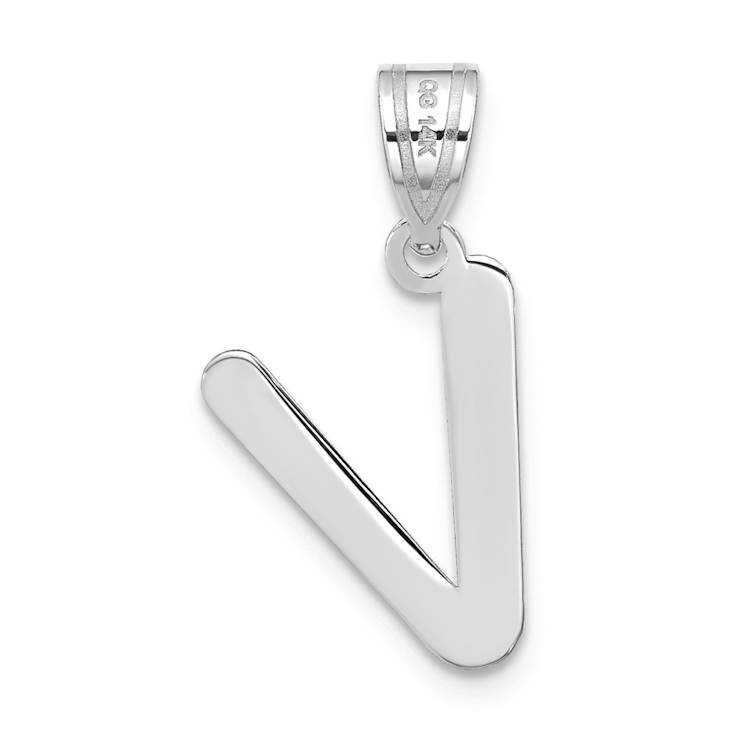Rhodium Over 14k White Gold Polished Bubble Letter V Initial Pendant