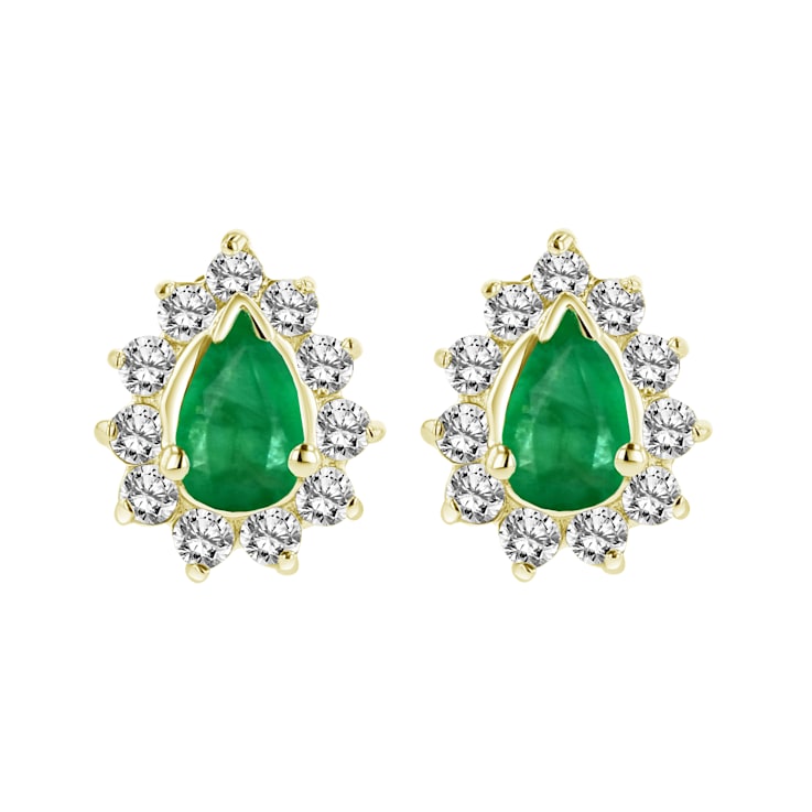 0.70ctw Emerald and Diamond Earrings in 14k Yellow Gold