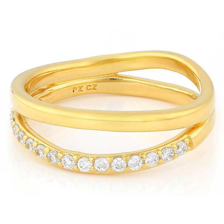CZ Double Band Ring In 18K Gold Over Brass 0.51ctw
