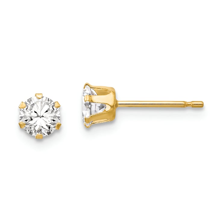 14K Yellow Gold Cubic Zirconia Stud Post Earrings