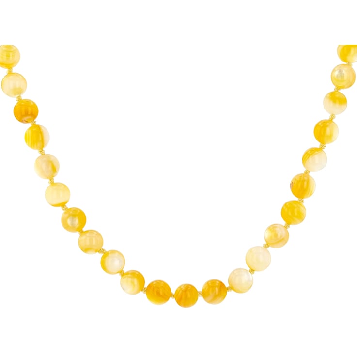 Yellow Mother-Of-Pearl Beaded Necklace In Sterling Silver 18 Inch