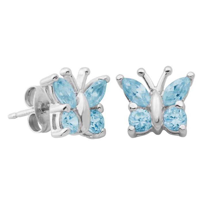 Sky Blue Topaz Sterling Silver Butterfly Earrings