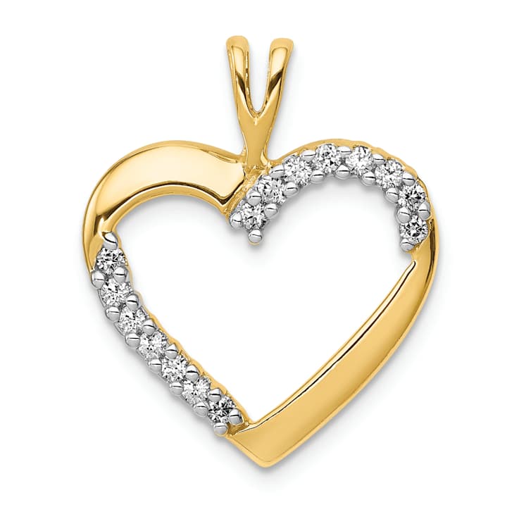 10k Yellow Gold and Rhodium Over 10k Yellow Gold 0.15 cttw Diamond Heart Pendant