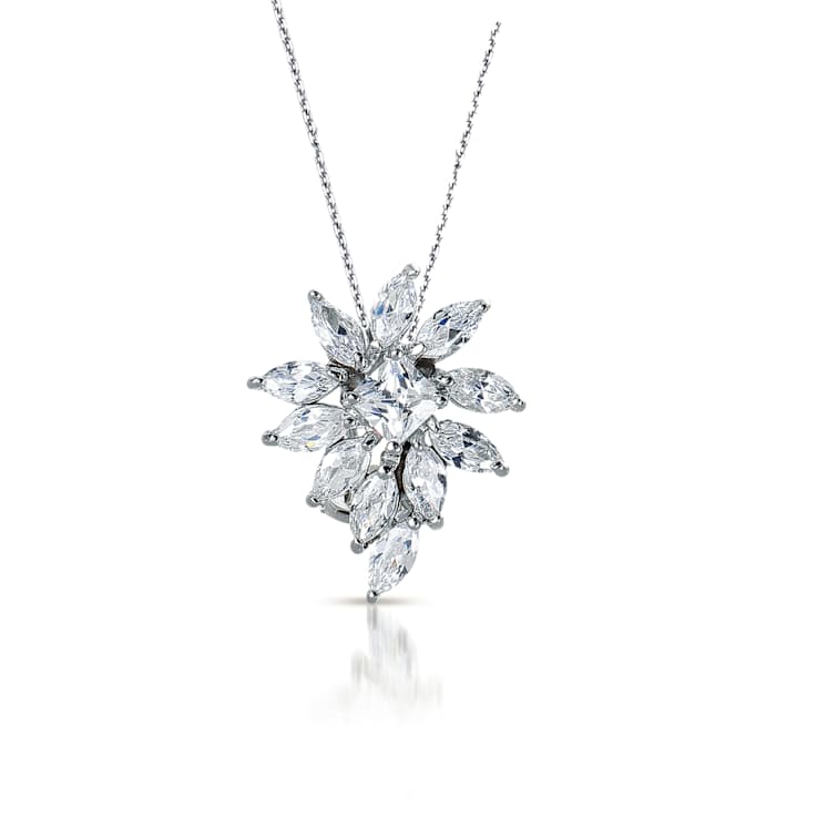 Marquise CZ Starburst Pendant Necklace In Sterling Silver