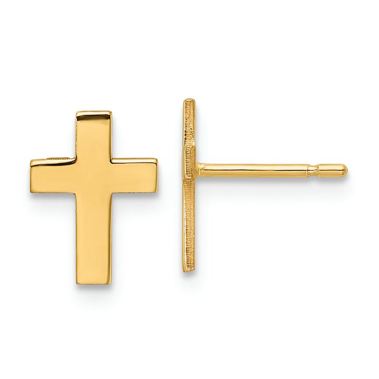 14k Yellow Gold Polished Cross Earrings