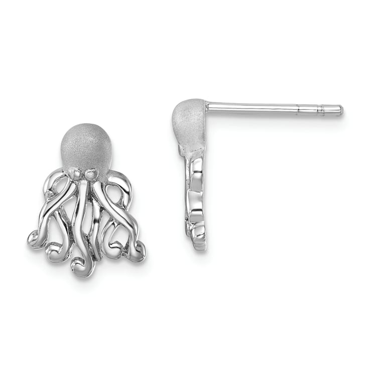 Rhodium Over Sterling Silver Polished Octopus Post Earrings