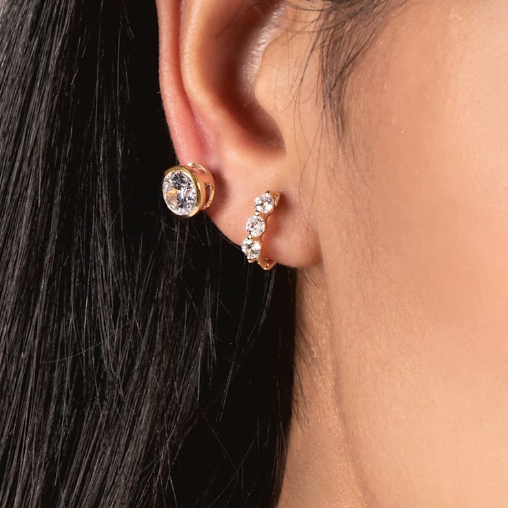 White Cubic Zirconia 14k Yellow Gold Studs With Velvet Gift Box 2.00ctw