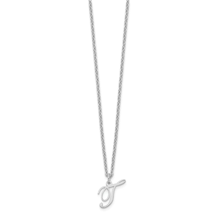 Rhodium Over Sterling Silver Letter T  Initial Necklace