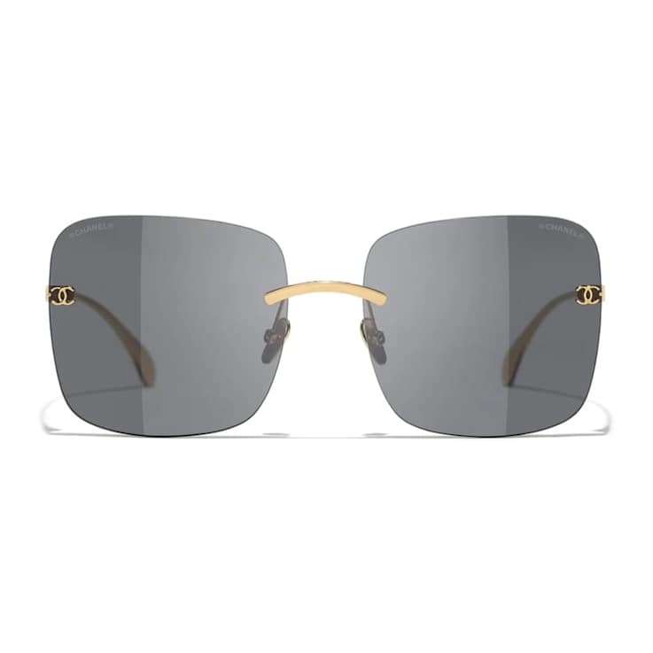 Chanel Gold Tone Square Frame / Gray Lenses Sunglasses