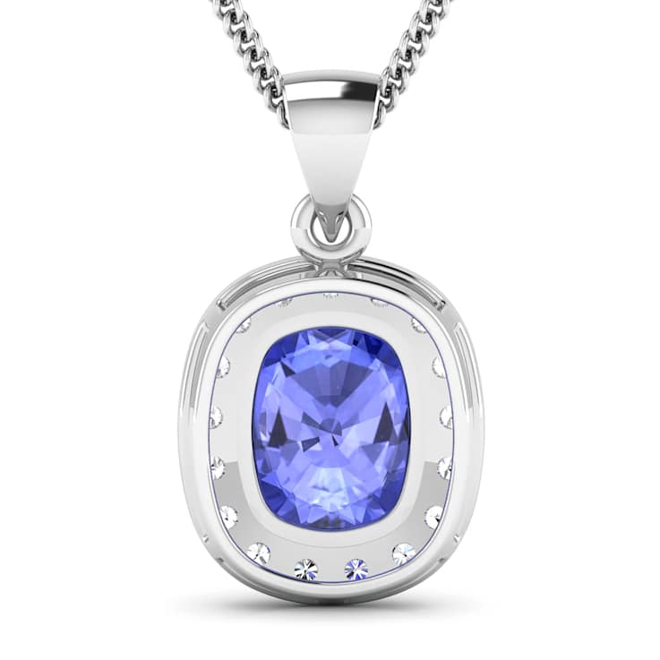 3.10ctw 14K White Gold Tanzanite and White Diamond Pendant with 18 inch
Cable Chain