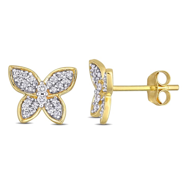 1/5 CT TW Diamond Butterfly Stud Earrings in 10K Yellow Gold