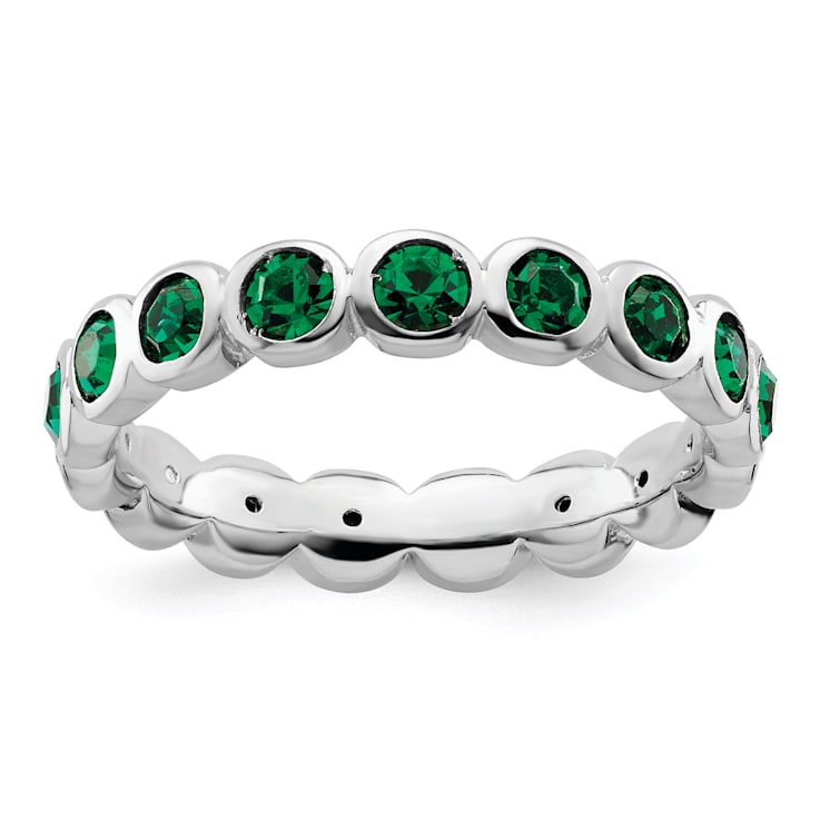Sterling Silver Stackable Expressions Green Crystal Ring